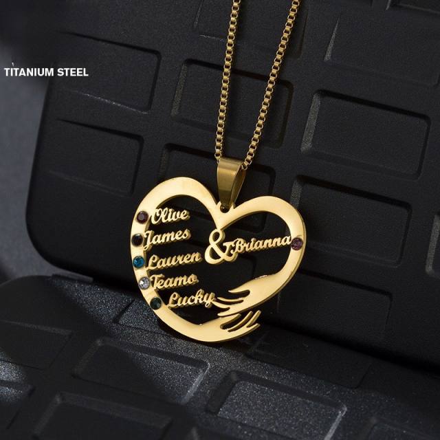Delicate birthstone heart pendant custom name family necklace gift necklace