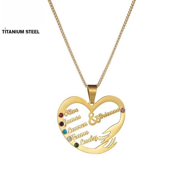 Delicate birthstone heart pendant custom name family necklace gift necklace