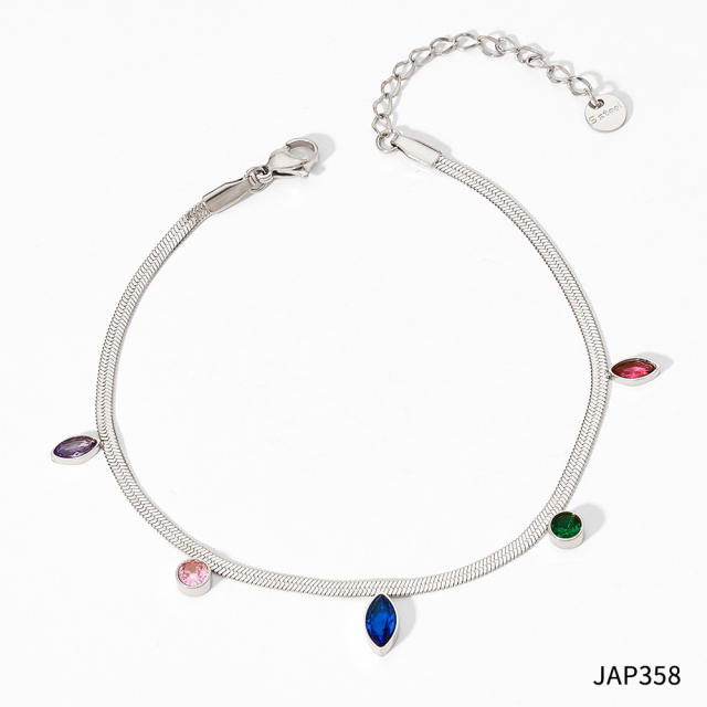 Hot sale colorful cubic zircon snake chain stainless steel choker necklace anklet set