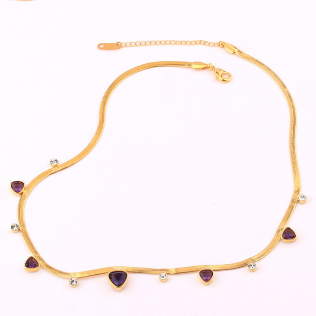 Chic real gold plated copper snake chain colorful cubic zircon choker necklace