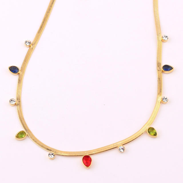 Chic real gold plated copper snake chain colorful cubic zircon choker necklace
