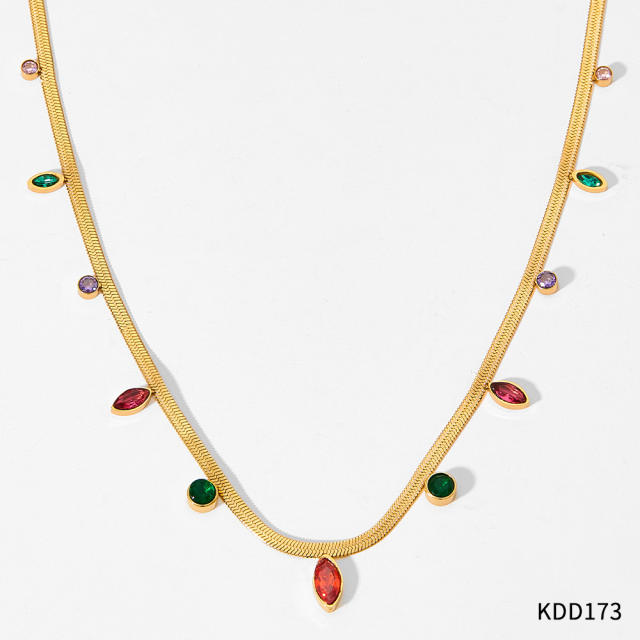 Hot sale colorful cubic zircon snake chain stainless steel choker necklace anklet set