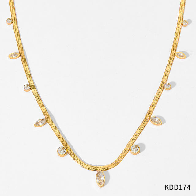 Hot sale colorful cubic zircon snake chain stainless steel choker necklace anklet set