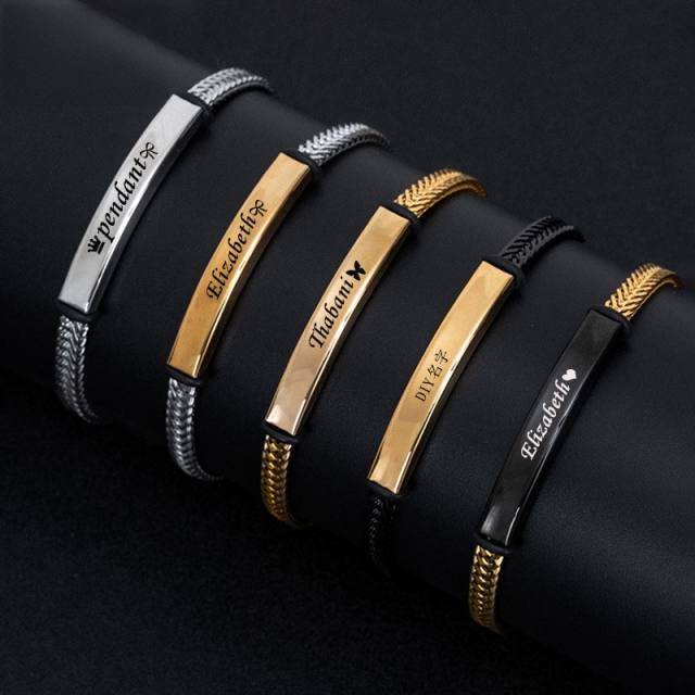 Personality hot sale cable line stainless steel bracelet engrave letter bracelet for men
