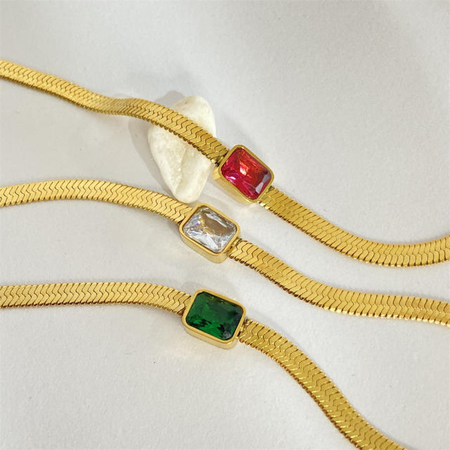 Chic real gold plated copper snake chain colorful cubic zircon choker necklace