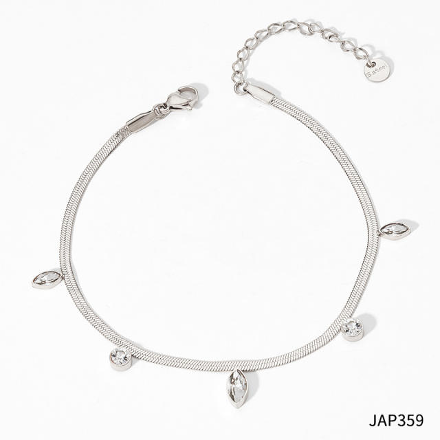 Hot sale colorful cubic zircon snake chain stainless steel choker necklace anklet set