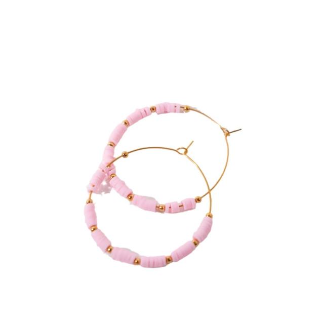 Summer boho clay bead big hoop stainless steel earrings