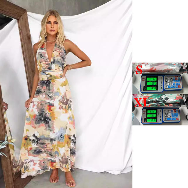 Summer tie dry flower halter neck maxi dress holiday dress