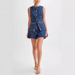 Summer design denim sleevess tops shorts set