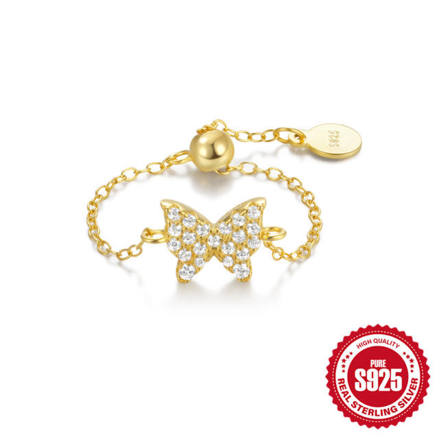 925 sterling silver diamond heart butterfly adjustable rings
