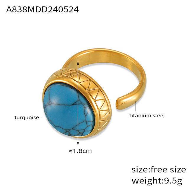 Boho turquoise stone tiger eye stone statement stainless steel rings