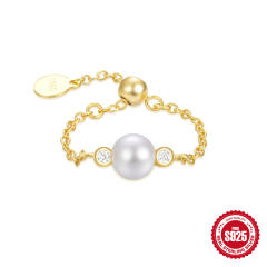 925 sterling silver diamond pearl adjustable finger rings