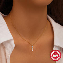 925 sterling silver three cubic zircon dainty necklace