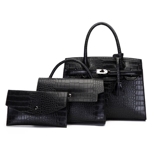 3pcs set popular Crocodile pattern kelly bag handbag wallet set