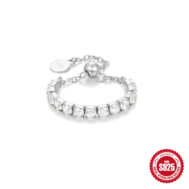 925 sterling silver diamond pearl adjustable finger rings