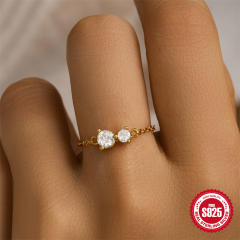 925 sterling silver diamond pearl adjustable finger rings