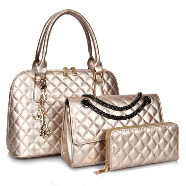 3pcs set classic quilted pattern handbag wallet set