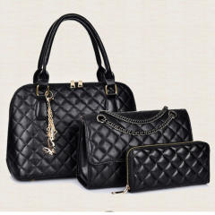 3pcs set classic quilted pattern handbag wallet set