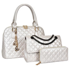 3pcs set classic quilted pattern handbag wallet set