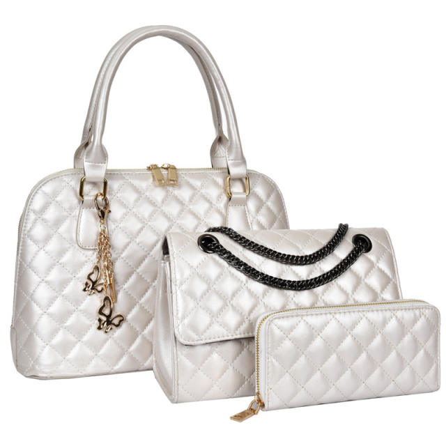 3pcs set classic quilted pattern handbag wallet set