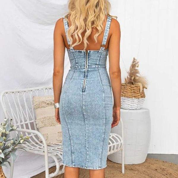S-XL sexy bodycorn denim midi dress