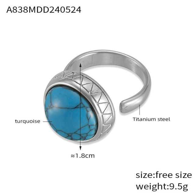 Boho turquoise stone tiger eye stone statement stainless steel rings