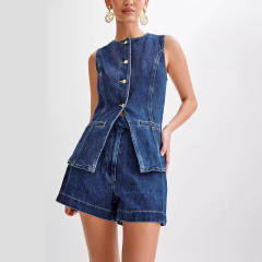 Summer design denim sleevess tops shorts set