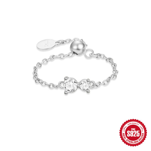 925 sterling silver diamond pearl adjustable finger rings