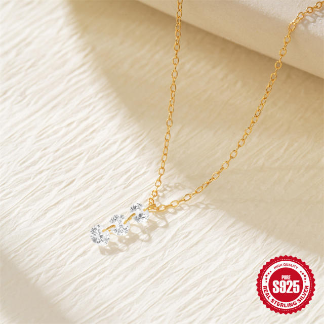 925 sterling silver three cubic zircon dainty necklace