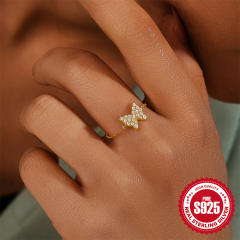 925 sterling silver diamond heart butterfly adjustable rings