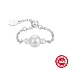 925 sterling silver diamond pearl adjustable finger rings