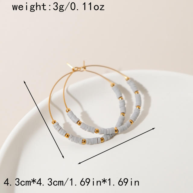 Summer boho clay bead big hoop stainless steel earrings