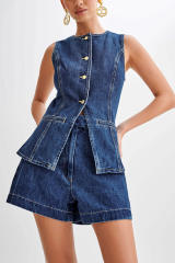 Summer design denim sleevess tops shorts set