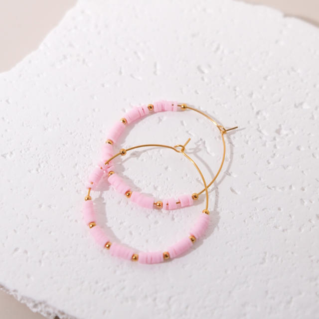Summer boho clay bead big hoop stainless steel earrings
