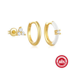 925 sterling silver white enamel huggie earring set