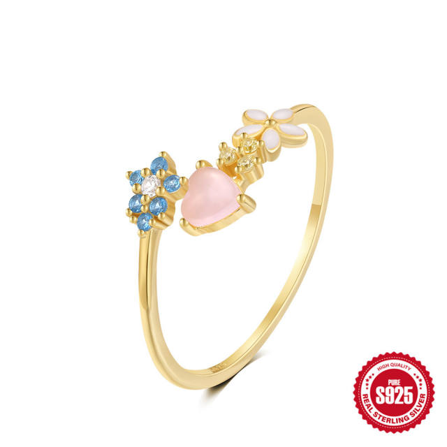 925 sterling silver cubic zircon flower adjustable finger rings