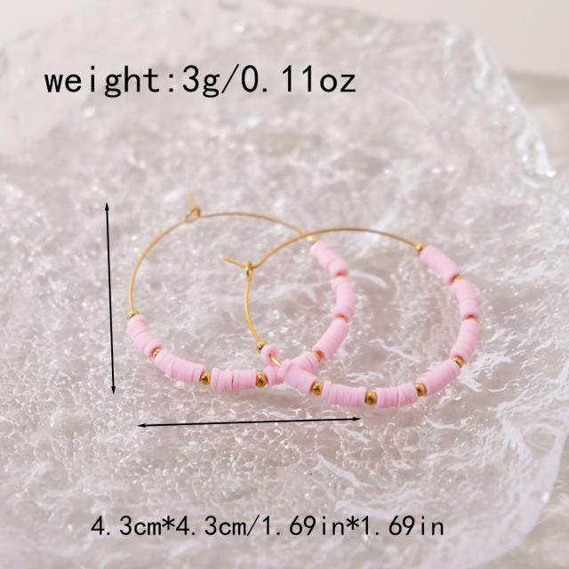Summer boho clay bead big hoop stainless steel earrings