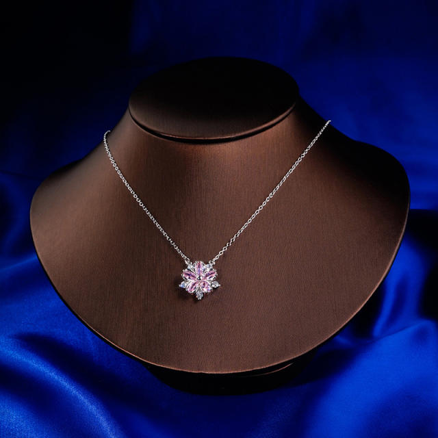 Delicate sweet pink snowflake diamond necklace set