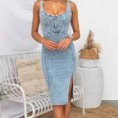 S-XL sexy bodycorn denim midi dress