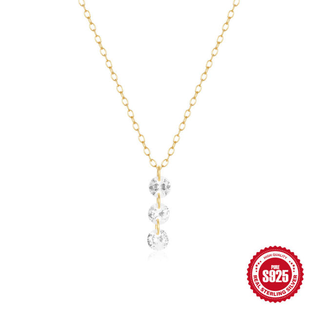 925 sterling silver three cubic zircon dainty necklace
