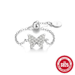 925 sterling silver diamond heart butterfly adjustable rings