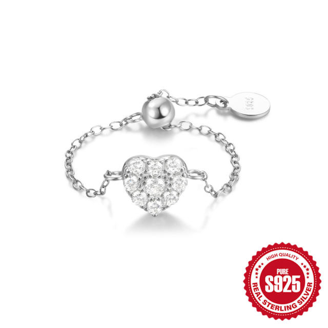 925 sterling silver diamond heart butterfly adjustable rings