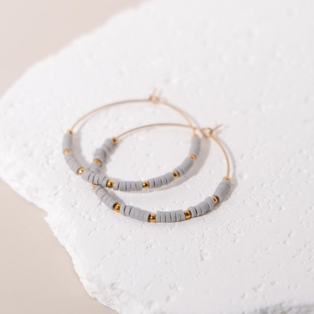 Summer boho clay bead big hoop stainless steel earrings