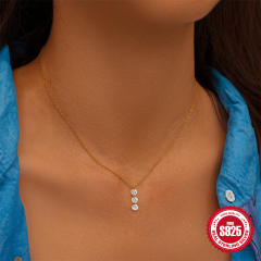 925 sterling silver three cubic zircon dainty necklace