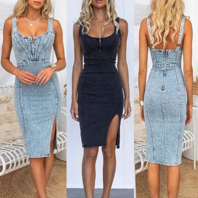 S-XL sexy bodycorn denim midi dress