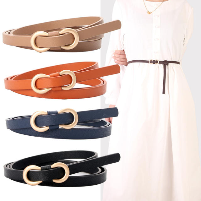 Concise 8 buckle colorful PU leather belt skinny knot belt