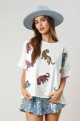 Summer pesonality gliter tiger pattern loose t shirt