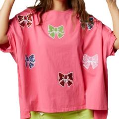 Sweet gliter bow pattern loose t shirt