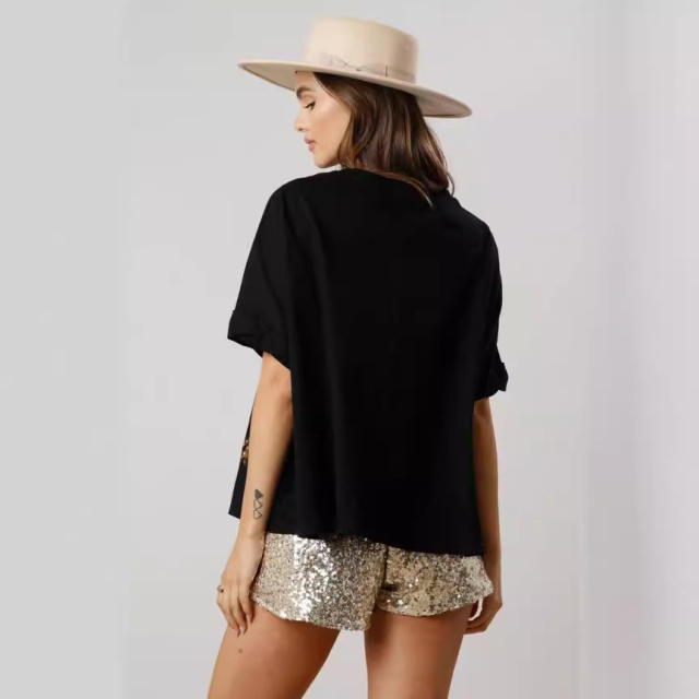 Summer pesonality gliter tiger pattern loose t shirt