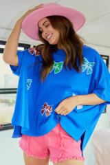 Sweet gliter bow pattern loose t shirt